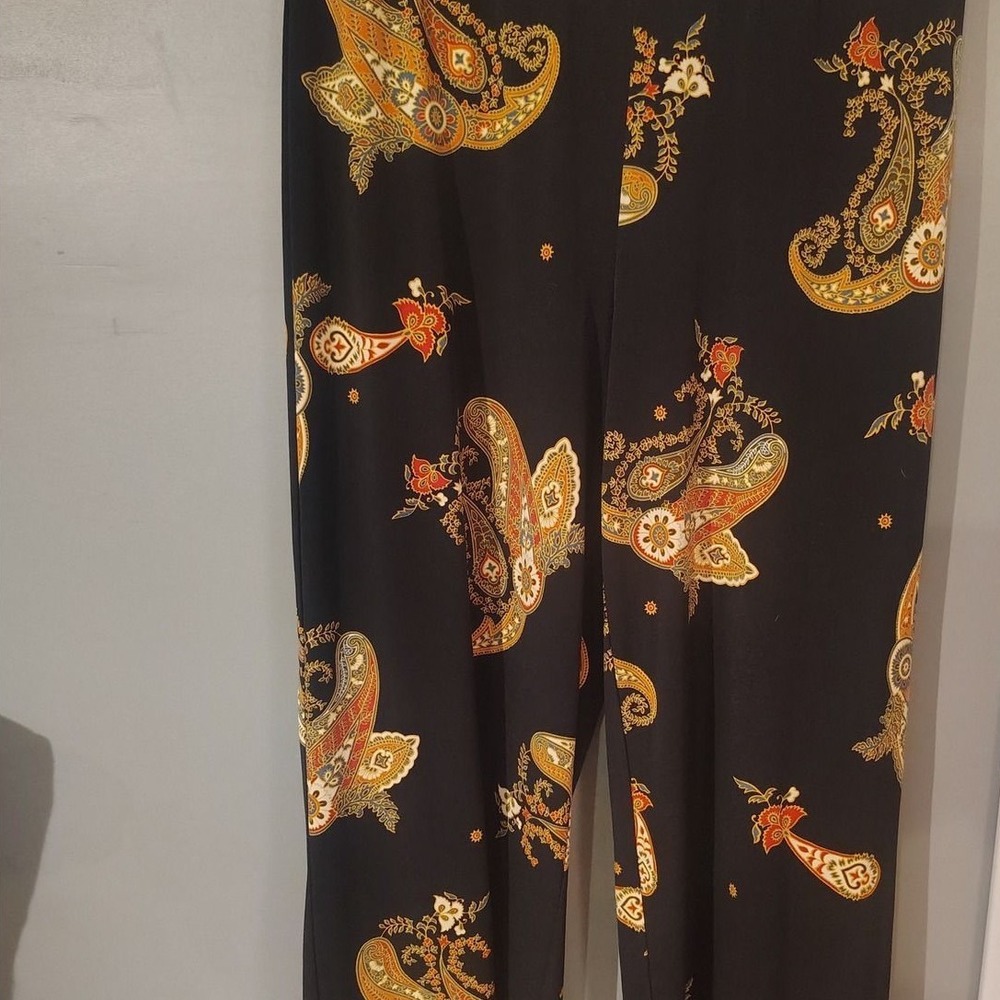 Vince Camuto Womens Black Paisley Print Wide Leg Pull On Pants Size M